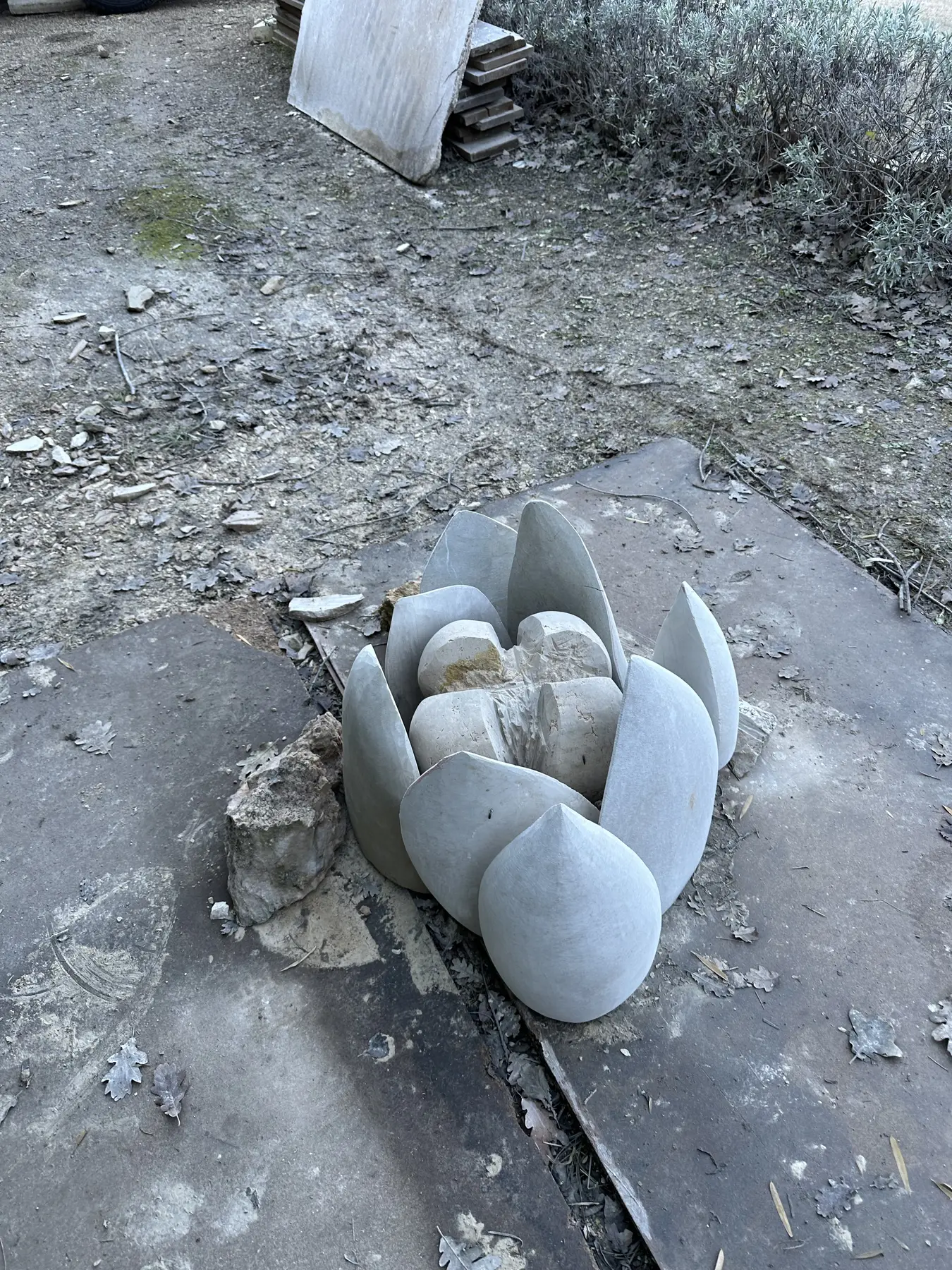 Premier assemblage des éléments sculptés du lotus